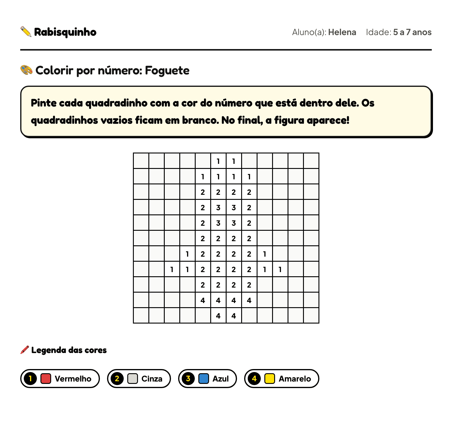 Folha de atividade: Colorir por número