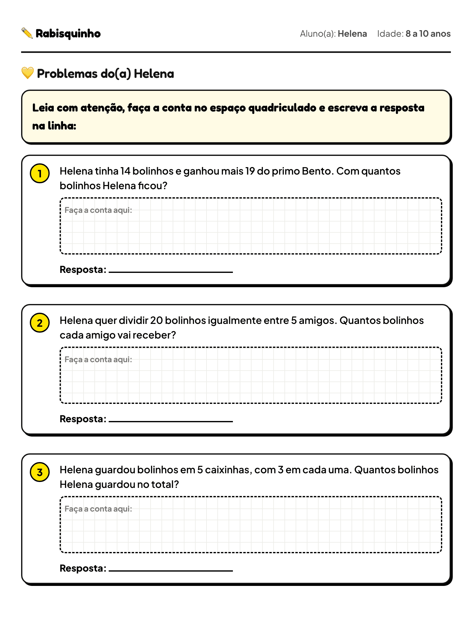 Folha de atividade: Problema com o nome dele